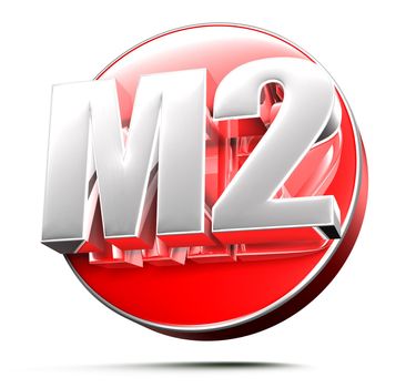 M2 red 3D illustration on white background with clipping path.