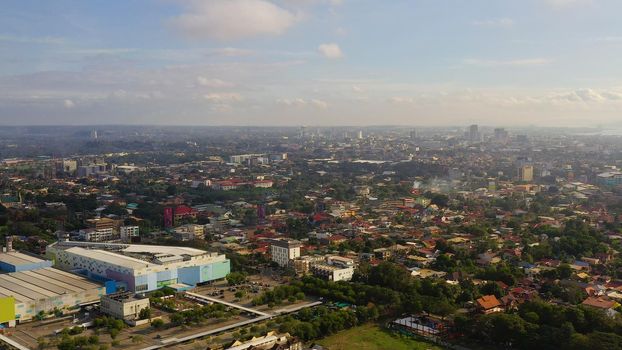 Aerial View of Davao city, the capital of Mindanao island. Davao del Sur, Philippines.