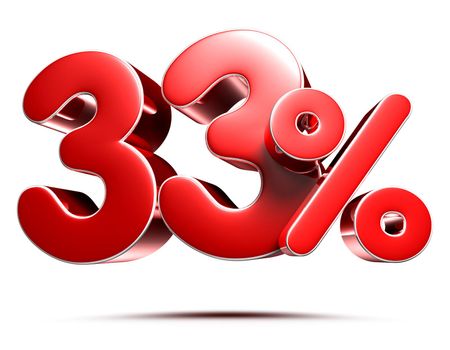 33 percent red 3D illustration on white background with clipping path.