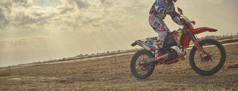 Cross motorbike race, banner image with copy space