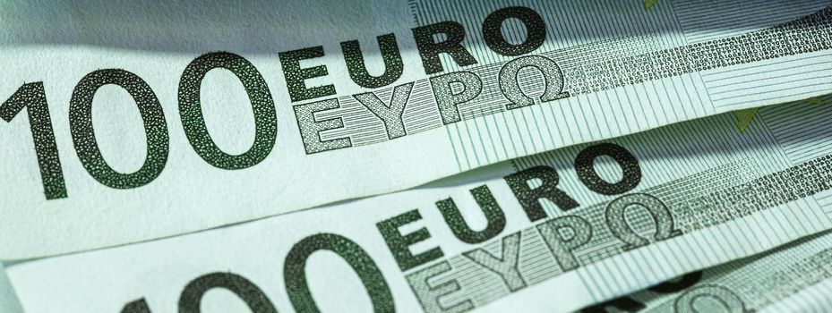 Euro bill detail, banner image with copy space