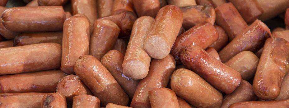Sausages texture detail, banner image with copy space