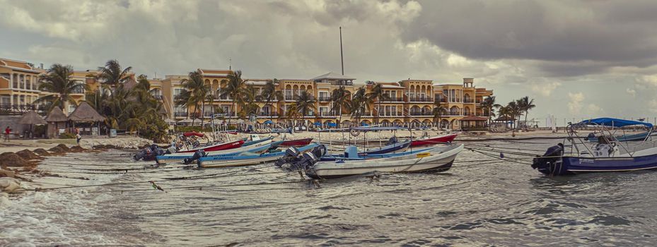 Playa del carmen in Mexico beach, banner image with copy space