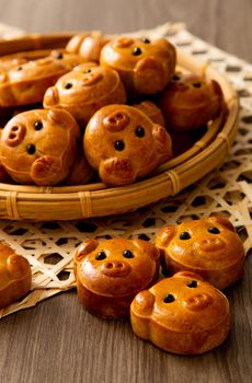 chinese mooncake biscuit with piggy face. Mid-Autumn Festival