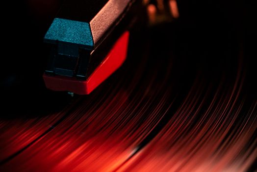 Macro Detail of needle on vinyl record disc