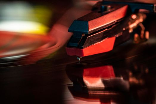 Macro Detail of needle on vinyl record disc