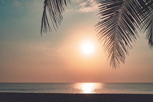 Tropical nature clean beach sunset sky time with sun light background.