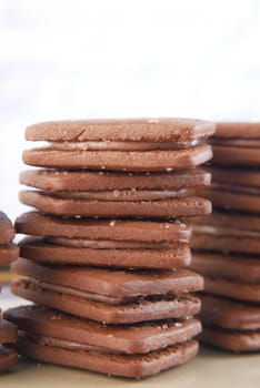 stack of chocolate cream cooking on white background ,