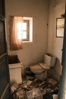Remains of toilet of abandoned building of the gold mines of Rodalquilar village in Almeria province, Andalusia community, Spain.