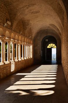 Cistercian Valvisciolo Abbey near Sermoneta ,part of medieval cloister  
