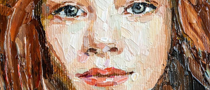Close-up portrait of a girl. Oil painting on canvas.