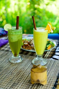 Healthy organic drinks served with traditional Bali food