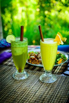 Healthy organic drinks served with traditional Bali food