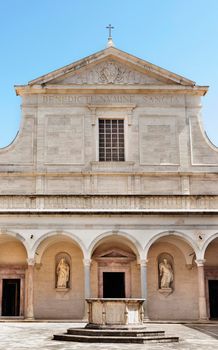  Montecassino Abbey - Italy - August 29 -2021 -facade of the church and cloister