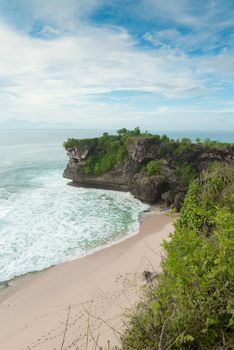 View from above of ocean coast at Bali island, Indonesia