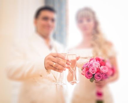 Wedding style abstract blur background bride and groom with bokeh