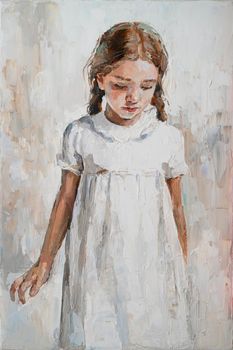 Art painting. Portrait of a little girl with braids is made in a modern style.