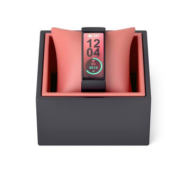 Gift box with smartwatch, isolated on white background