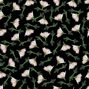 Photo and Digital Seamless Pattern with Nature Chrysanthemums Flowers. Digital Mixed Media Artwork. Endless Motif for Textile Decor and Design.