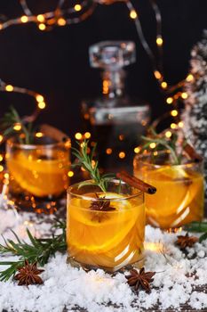 Negroni cocktail. Bourbon with cinnamon with oranges juice and star anise.The perfect cozy cocktail for chilly December evenings.