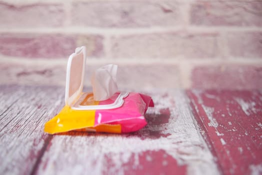 Cleansing wet wipes on table