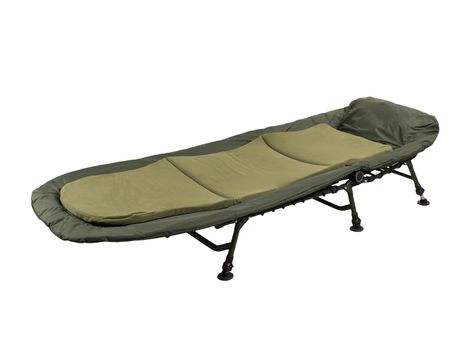 Green camp bed isolated on white background
