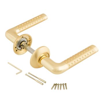 Door handle assembly with bolts and screws isolated on white