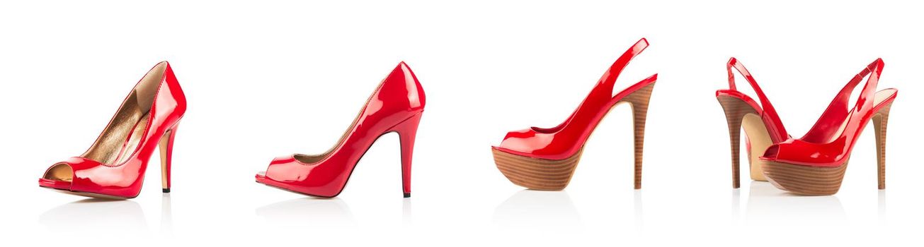 Red high heel woman shoes isolated on white