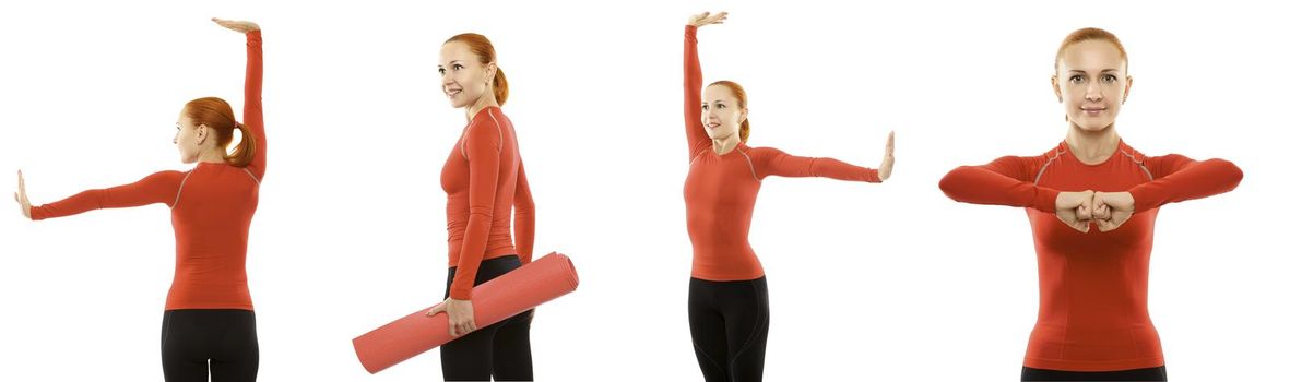 Young attractive woman doing fitness yoga collection