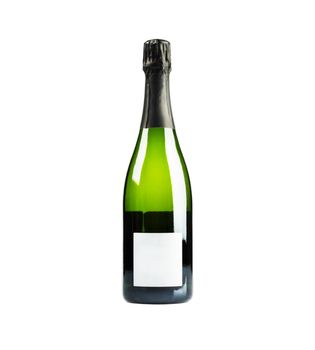 Champagne bottle with blank label isolated on white background