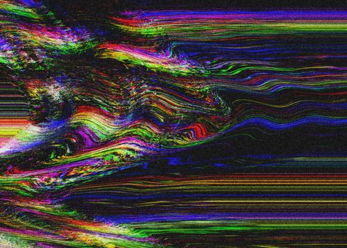 Glitch psychedelic Old TV background with Noise Screen error. Digital pixel noise abstract design. Photo glitch. Television signal fail. Technical problem grunge wallpaper