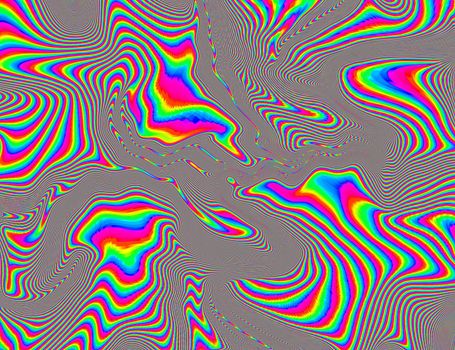 Hippie Trippy Psychedelic Rainbow Background LSD Colorful Wallpaper. Abstract Hypnotic Illusion. Hippie Retro Texture Glitch and Disco.