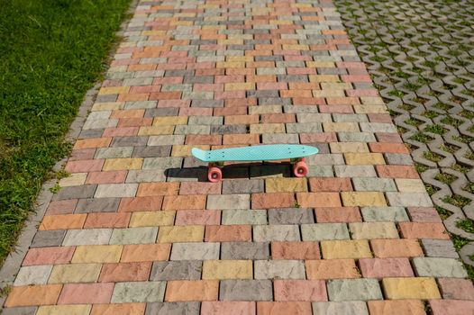 Close-up of a penny board outdoors on a warm summer day