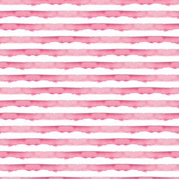 Abstract Pink Stripes Watercolor Background. Seamless Pattern for Fabric Textile and Paper. Simple Hand Painted Stripe.