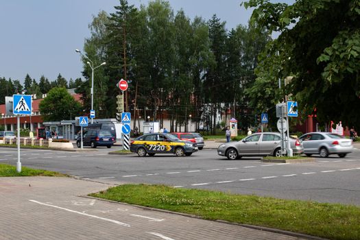 BELARUS, NOVOPOLOTSK - JULY 28, 2020: A second before the collision of cars