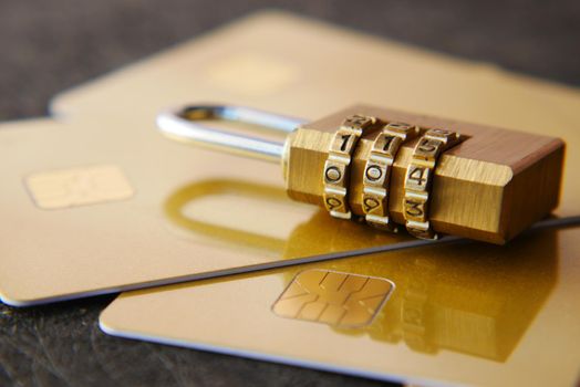 padlock on credit card, Internet data privacy information security concept.