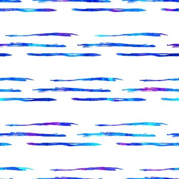 Watercolor Brush Stripes Seamless Pattern Hand Painted Grange Geometric Design in Blue Color. Modern Strokes Grung Collage Background.