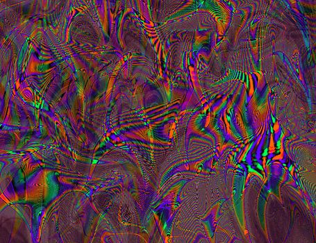 Hippie Trippy Psychedelic Rainbow Background LSD Colorful Wallpaper. Abstract Hypnotic Illusion. Hippie Retro Texture Glitch and Disco.