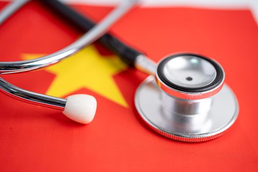 Stethoscope on China flag, check problem of business and finance concept.