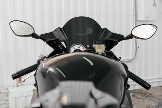 STAVROPOL, RUSSIA - MAY 28, 2020: BMW black sportbike. Modern powerful motorcycle in Stavropol, Russia