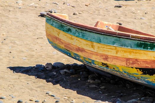 Old abandoned boat on the beach in Cabo de Gata, Almeria, Spain