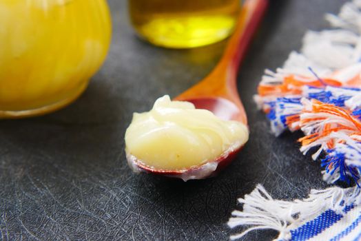 homemade ghee in container on a table