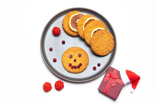 Christmas cookies . Festive food. New Year and Christmas. White background. Copy Space
