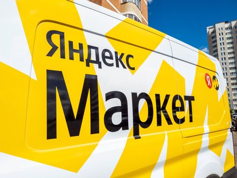 Moscow, Russia - May 25. 2021. Delivery vehicle for goods from the Yandex market online store