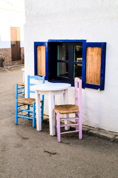 Empty bar terrace in Las Negras village with beautiful furniture style