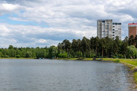 Moscow, Russia - June 2. 2021. School lake in Zelenograd