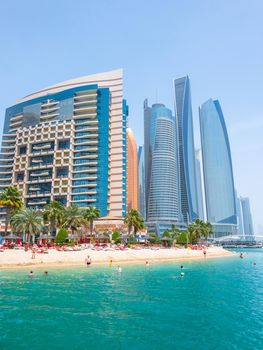 Abu Dhabi, UAE - April 1. 2019. The Beach and Khalidiya Palace Rayhaan by Rotana hotel