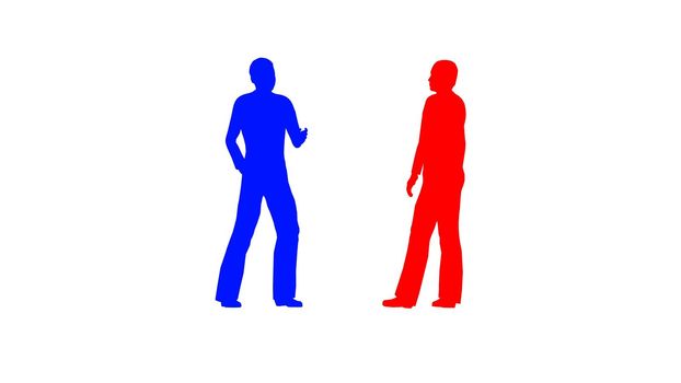 Red blue people silhouettes Business person on white 3d render