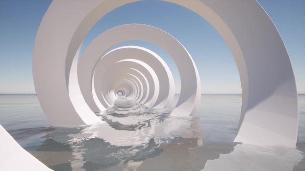 White tunnel helix corridor om sea empty interior 3d render