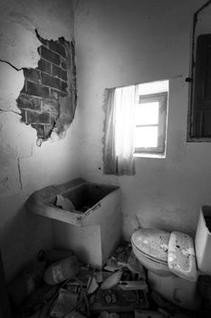 Remains of toilet of abandoned building of the gold mines of Rodalquilar village in Almeria province, Andalusia community, Spain.